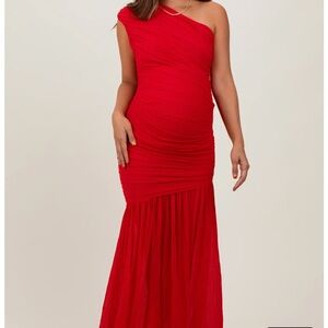 Maternity Ruched Mesh One Shoulder Maxi Dress NWT size M